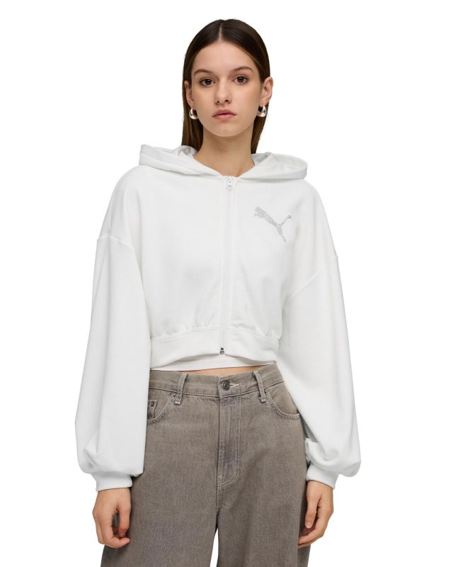 Product: PUMA - FELPA CON CAPPUCCIO FULL ZIP ESSENTIAL BIANCA GRAPHIC  DA DONNA, 635394-02 (1 of 5)