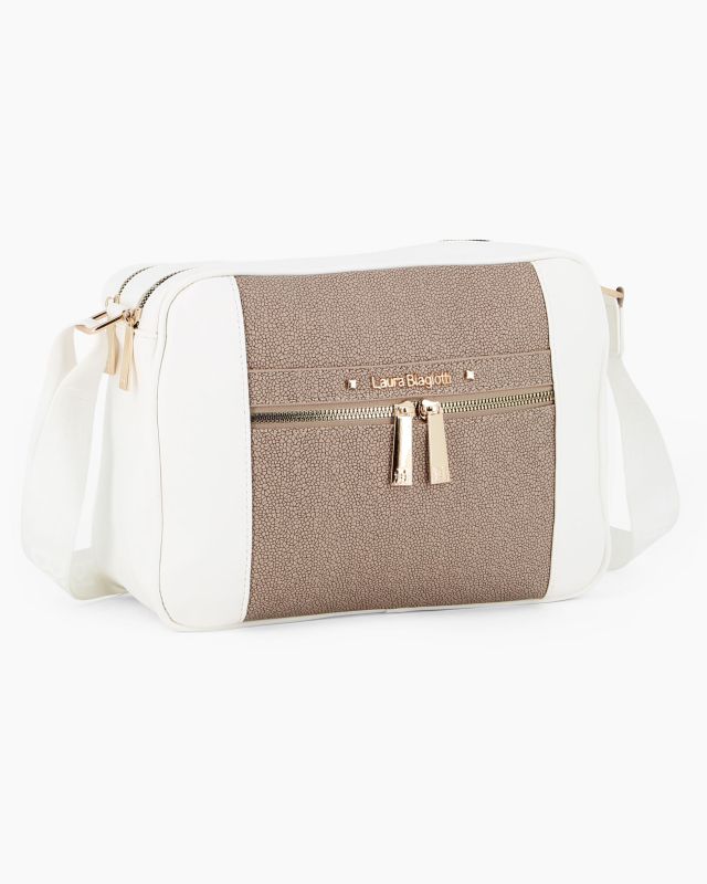 Product: LAURA BIAGIOTTI - Borsa bianca con due scomparti principali e inserto centrale tortora, tasca frontale e posteriore (1 of 4)