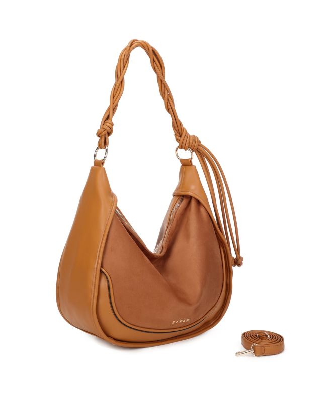 Product: RIFLE - Borsa sacca camel con parte frontale scamosciata e manico intrecciato , tracolla removibile (1 of 3)
