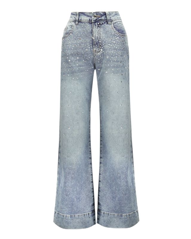 Product: BACHATA - Jeans wide leg azzurro chiaro con strass (1 of 4)
