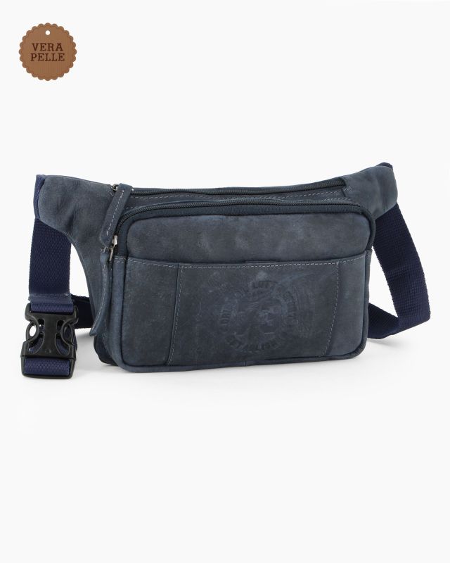 Product: LOTTO - Marsupio blu in VERA PELLE con doppia tasca frontale (1 of 6)
