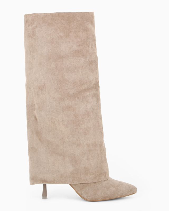 Product: MISS GLOBO - Stivale beige scamosciato a punta con risvolto e zip laterale, tacco 8,5CM (1 of 4)