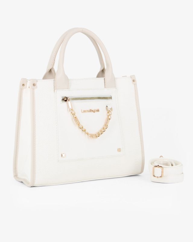 Product: LAURA BIAGIOTTI - Borsa a mano bianca con dettaglio catenina sulla tasca frontale, tracolla removibile (1 of 4)