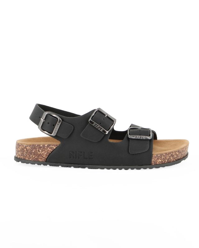 Product: RIFLE - Sandalo nero da uomo con tre fibbie e sottopiede in VERA PELLE (1 of 4)