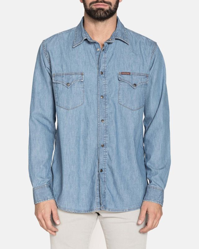 Product: CARRERA - CAMICIA JEANS LAVAGGIO CHIARO COLLO CLASSICO MANICA LUNGA 2 TASCHINI CON BOTTONCINI (2 of 3)