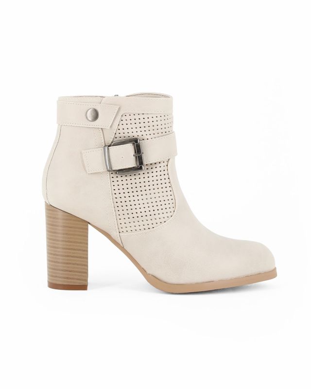 Product: MISS GLOBO - Tronchetto beige traforato con zip laterale e cinturino con fibbia, tacco 8CM (5 of 12)