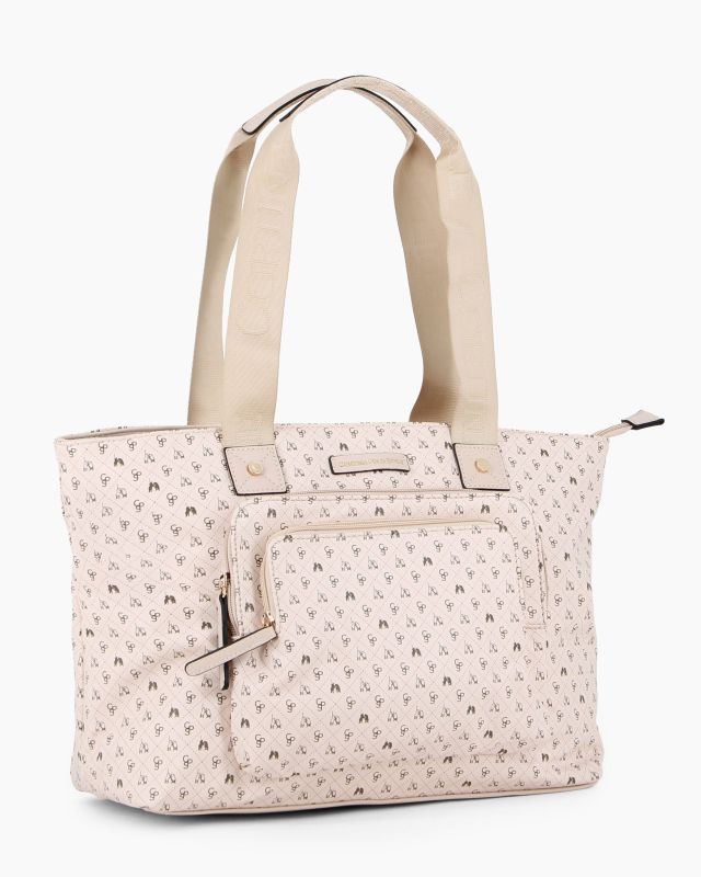 Product: CORTINA POLO STYLE - Borsa shopping taupe loggata con doppia tasca frontale (1 of 4)