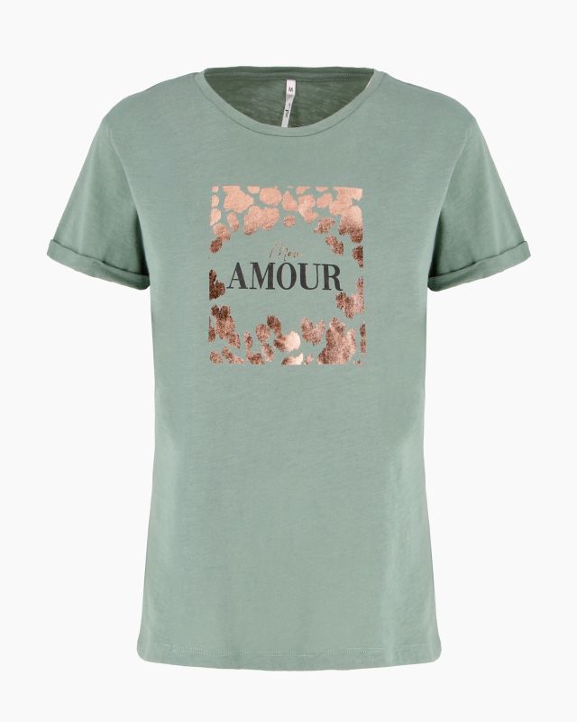 Product: TATOO - Tshirt manica corta con stampa e scritta verde salvia in cotone (1 of 3)