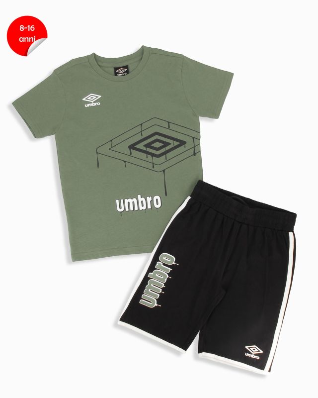 Product: UMBRO - Completo mezza manica ragazzo 8-16 anni verde salvia e nero in cotone (1 of 2)