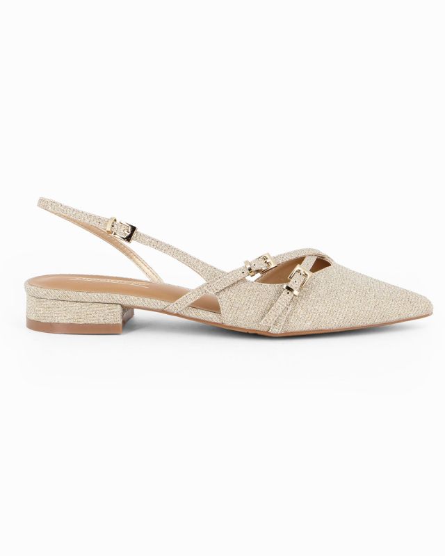 Product: MISS GLOBO - Ballerina slingback oro a punta in lurex con cinturini incrociati (1 of 4)