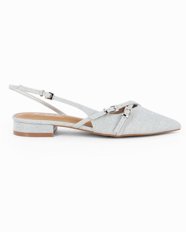 Product: MISS GLOBO - Ballerina slingback argento a punta in lurex con cinturini incrociati (1 of 4)
