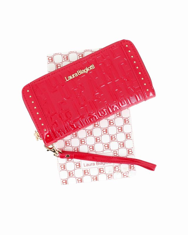 Product: LAURA BIAGIOTTI - Portafoglio rosso in vernice con due scomparti principali, polsiera removbiile (1 of 3)