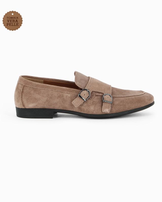 Product: CLASS MAN - Mocassino taupe scamosciato in VERA PELLE con doppia fibbia (1 of 8)