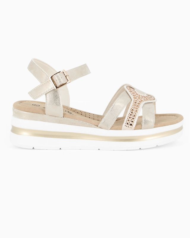 Product: MISS GLOBO - Sandalo panna platform con sottopiede memory soft e dettaglio metallico in strass, zeppa 5CM (1 of 8)