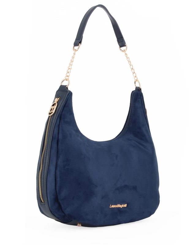 Product: LAURA BIAGIOTTI - Borsa sacca blu scamosciata con tasche laterali (1 of 4)