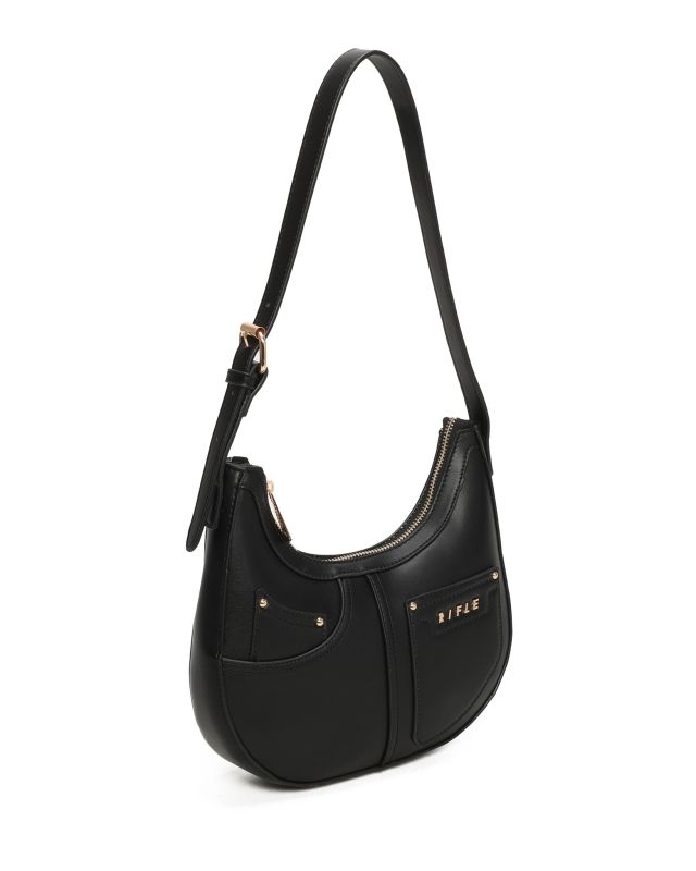 Product: RIFLE - Borsa a spalla nera con tasca posteriore e finte tasche frontali (1 of 3)