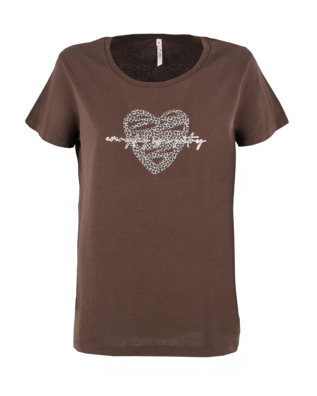Product: TATOO - Tshirt manica corta con cuore e scritta marrone in cotone (1 of 3)