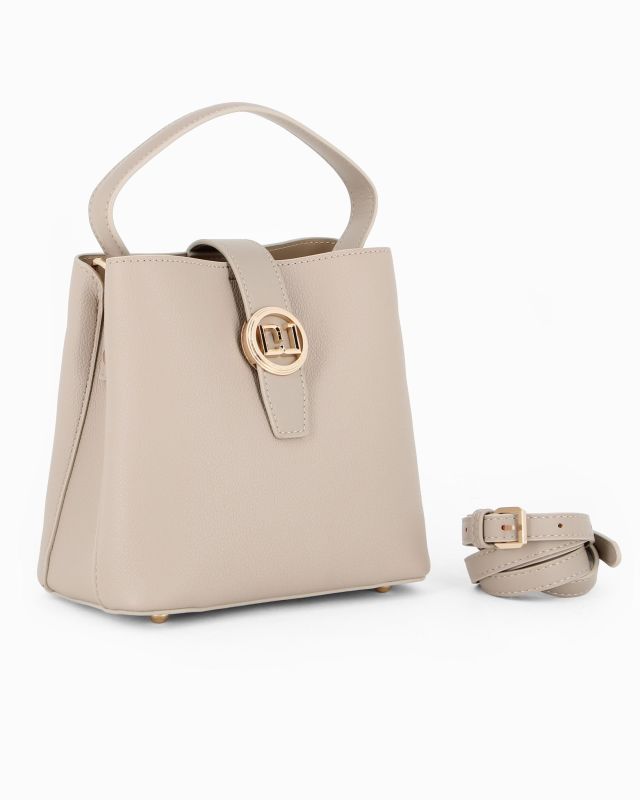Product: DAVID JONES - Borsa a mano taupe con pattina e tre scomparti principali, tracolla removibile (1 of 4)