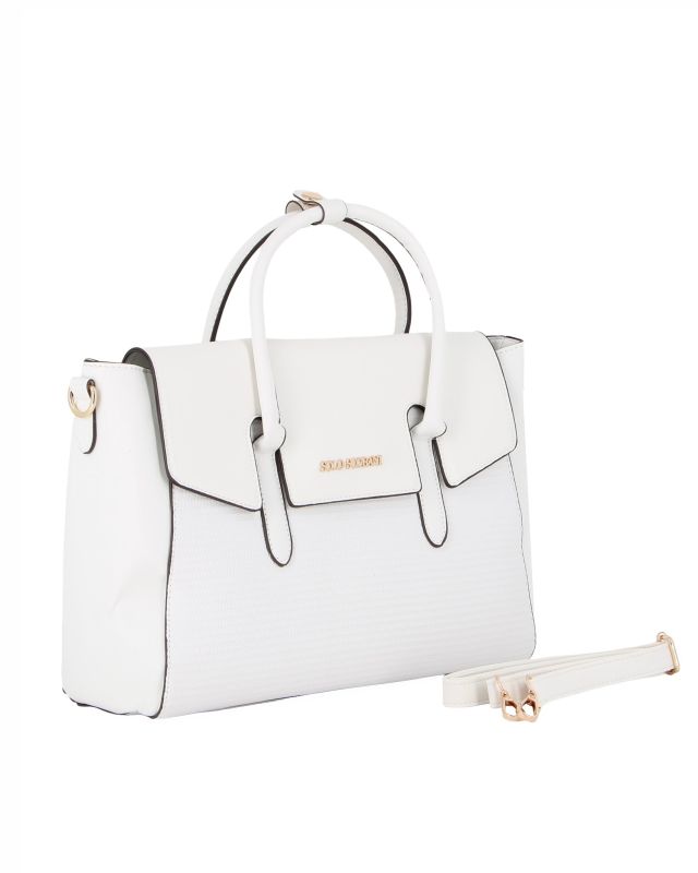 Product: SOLO SOPRANI - Borsa due manici bianca con patta, tracolla removibile (1 of 4)