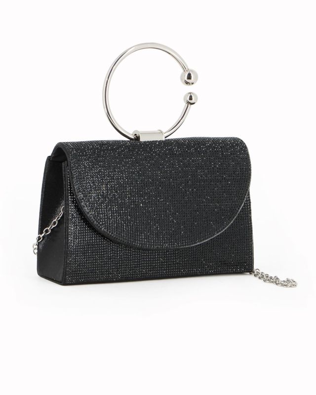 Product: DIVAS - Borsa pochette da cerimonia nera con strass e manico rotondo in metallo (1 of 4)