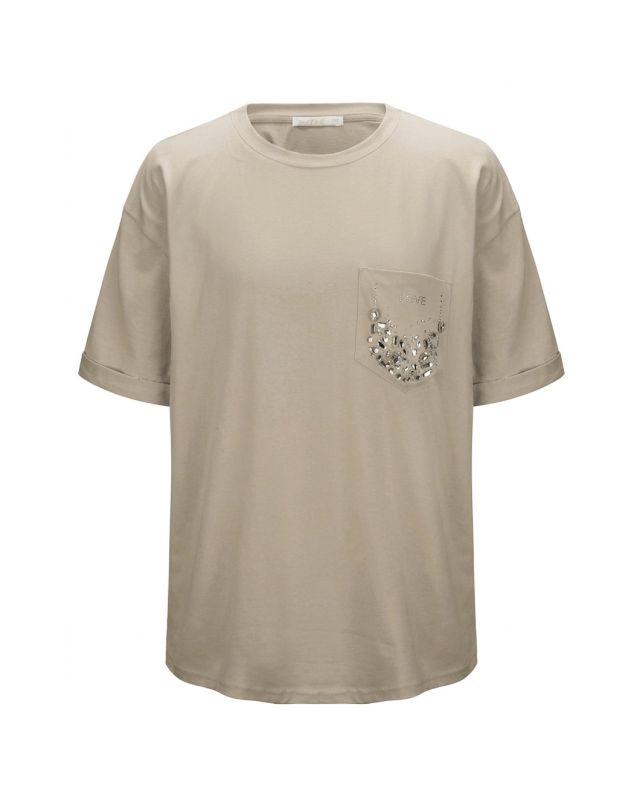 Prodotto: BACHATA - Tshirt manica corta beige con taschino e scritta
