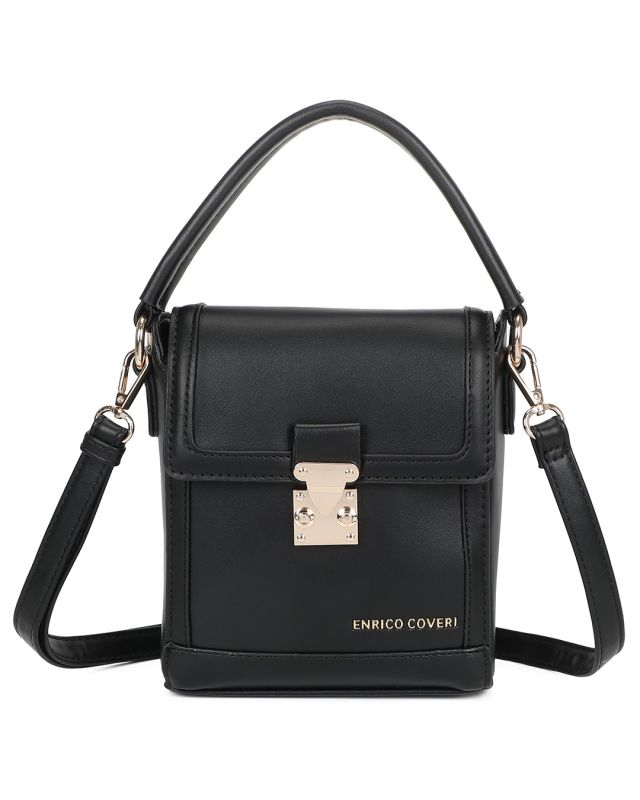 Prodotto: ENRICO COVERI - Minibag nera verticale con un manico e patta, tracolla removibile