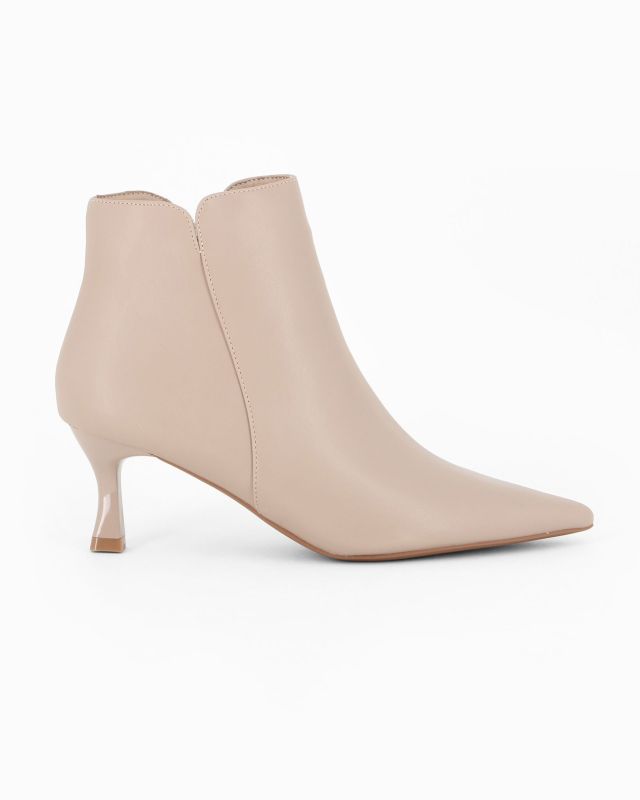 Prodotto: MISS GLOBO - Tronchetto beige a punta con zip laterale, tacco 6CM