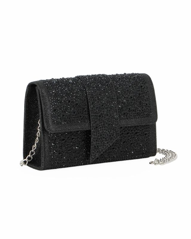 Prodotto: MISS GLOBO - Pochette nera tutta strass con patta
