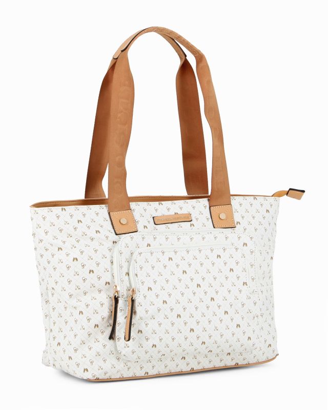 Prodotto: CORTINA POLO STYLE - Borsa shopping beige loggata con doppia tasca frontale