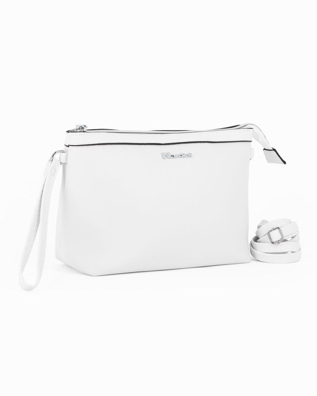 Prodotto: NARDINI -  Pochette bianca con polsiera, tracolla removibile