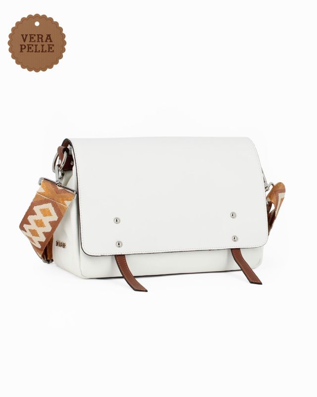 Prodotto: DIVAS - Borsa cuoio VERA PELLE con patta e tracolla nastro - MADE IN ITALY