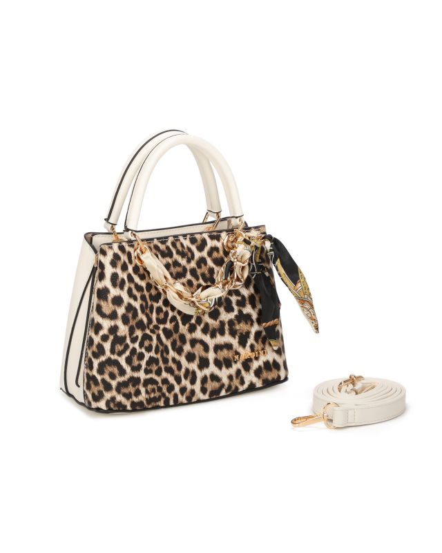 Prodotto: NARDINI - Minibag maculata con tre scomparti principali e catena con foulard, tracolla removibile
