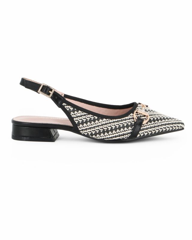 Prodotto: MY JEWELS - Ballerina slingback nera intrecciata a punta con morsetto in strass