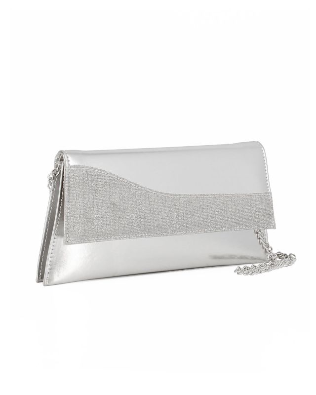 Prodotto: ANNES NICOLE - Pochette argento con due scomparti interni e patta in lurex, MADE IN ITALY