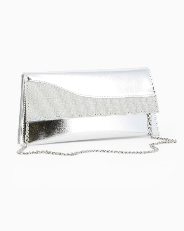 Prodotto: ANNES NICOLE - Pochette argento con due scomparti interni e patta in lurex, MADE IN ITALY
