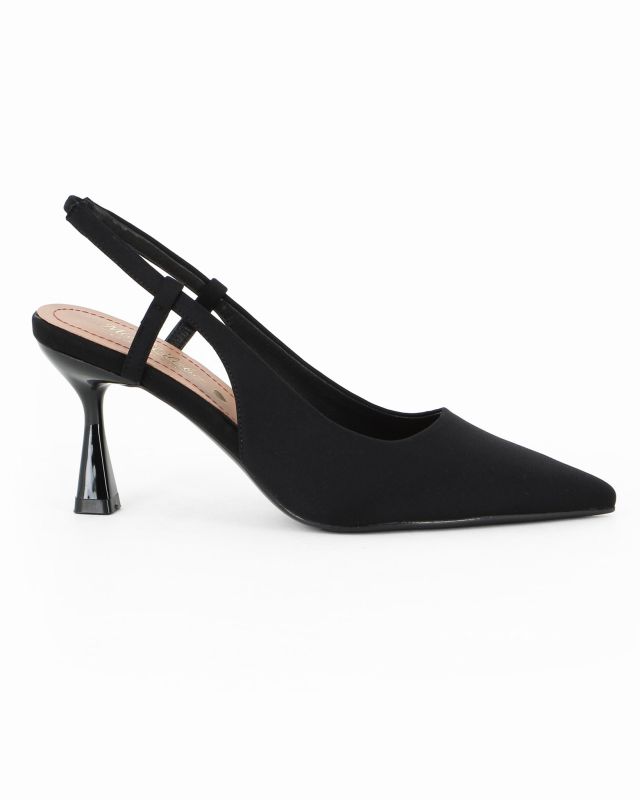 Prodotto: MISS GLOBO - Décolleté slingback nera in lycra con sottopiede in VERA PELLE, tacco 7,5CM