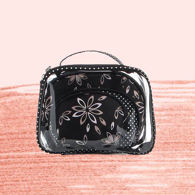 Prodotto: BACHATA- Set 4 trousse fantasia fiori stilizzati e pois con trousse grande plastificata