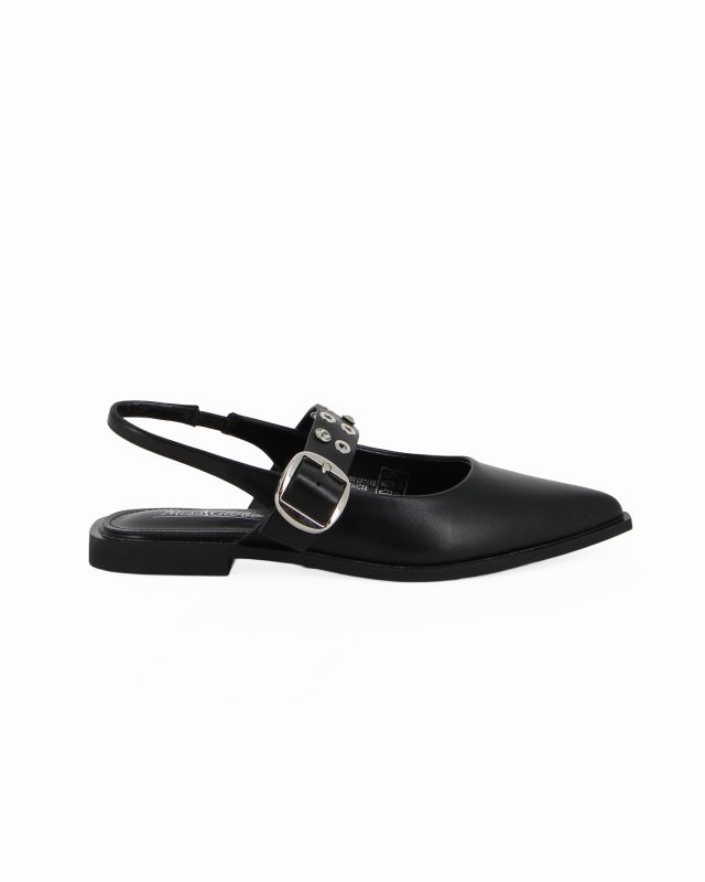 Prodotto: MISS GLOBO - Ballerina slingback nera a punta con sottopiede in memory foam e cinturino frontale con fibbia