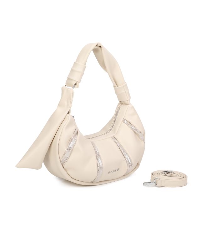 Prodotto: RIFLE - Borsa a spalla beige trapuntata con lustrini, tracolla removibile