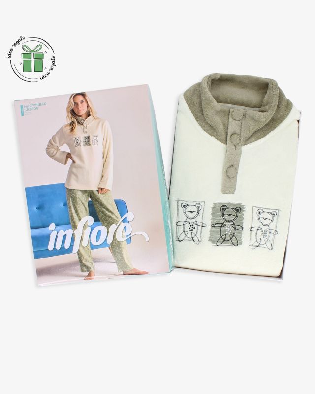 Prodotto: INFIORE - PIGIAMA HAPPY BEAR MANICA LUNGA BIANCO E VERDE DA DONNA