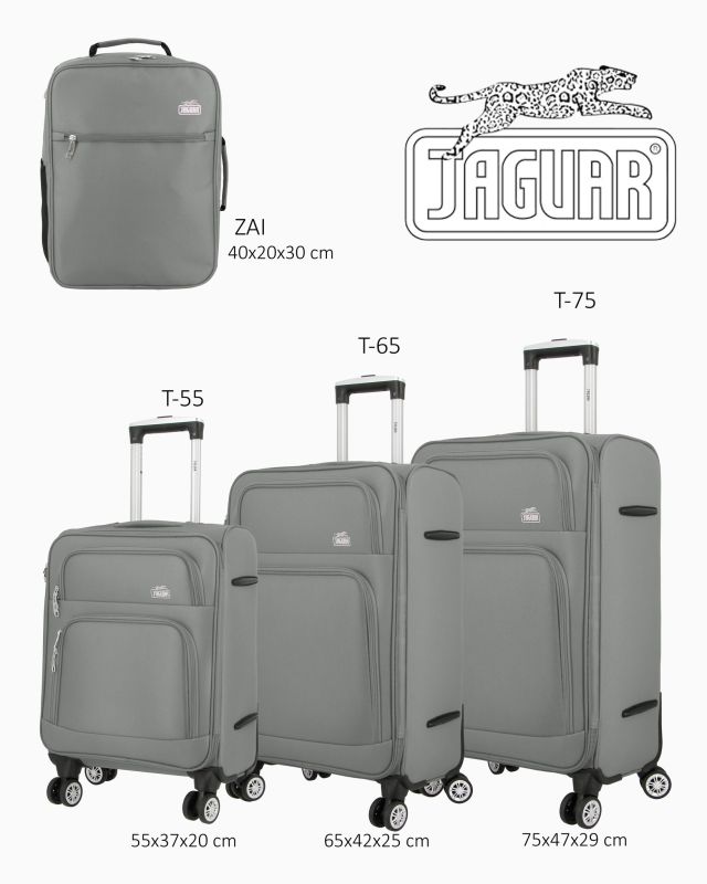 Prodotto: JAGUAR - TROLLEY GRIGIO IN TESSUTO CON DOPPIA TASCA FRONTALE, COMBINAZIONE TSA E 4 RUOTE
