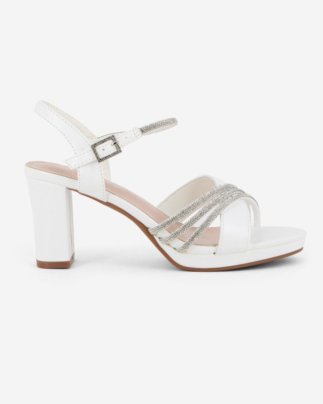 Prodotto: MISS GLOBO - Sandalo bianco con cinturini in strass, tacco 7,5CM