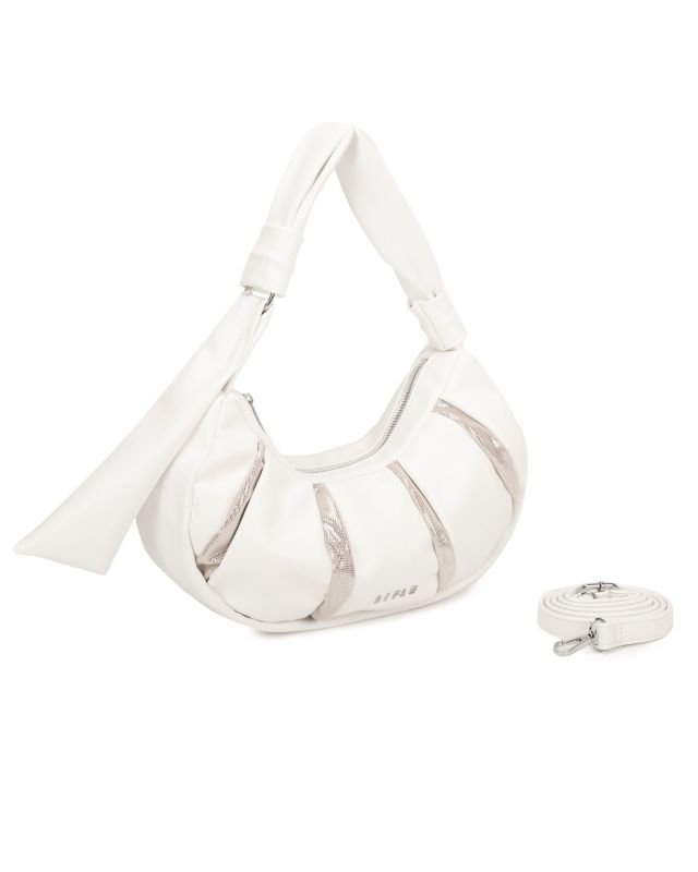 Prodotto: RIFLE - Borsa a spalla avorio trapuntata con lustrini, tracolla removibile
