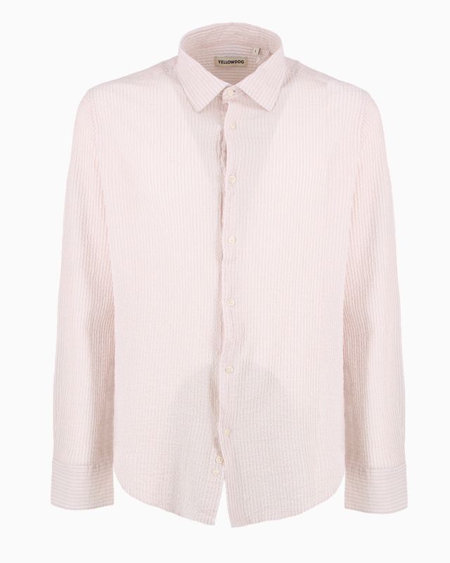 Prodotto: YELLOW DOG - Camicia manica lunga riga goffrato bianco e beige in cotone