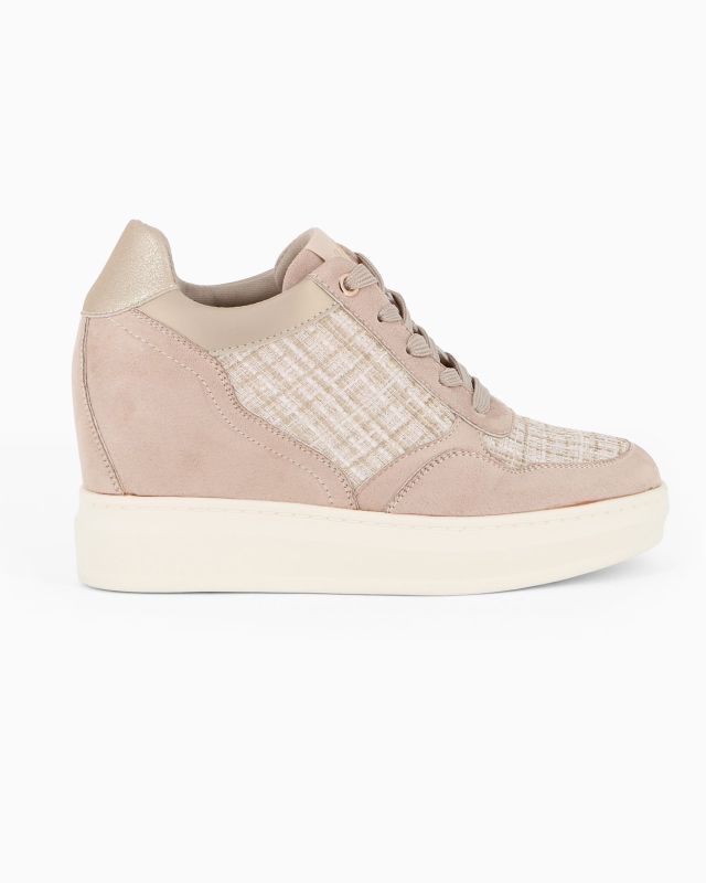 Prodotto: MISS GLOBO - Scarpa beige con lacci e zeppa interna 9CM