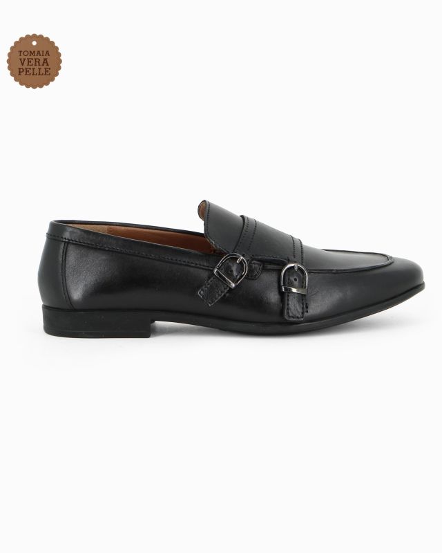 Prodotto: CLASS MAN - Mocassino nero in VERA PELLE con doppia fibbia