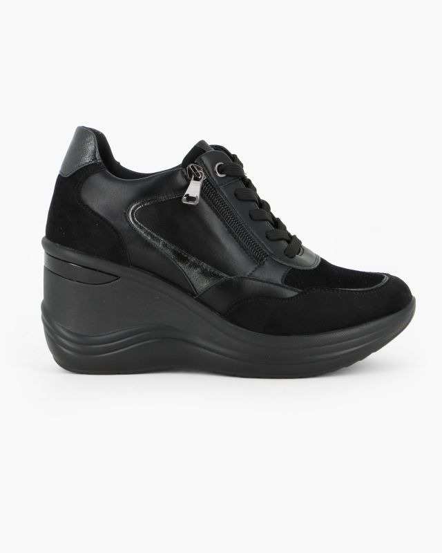 Prodotto: MISS GLOBO - Scarpa nera con zip laterale, zeppa 8CM