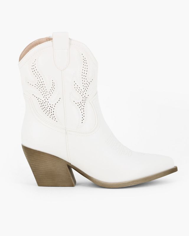 Prodotto: ZOE - Stivaletto texano bianco con zip laterale, tacco 7CM