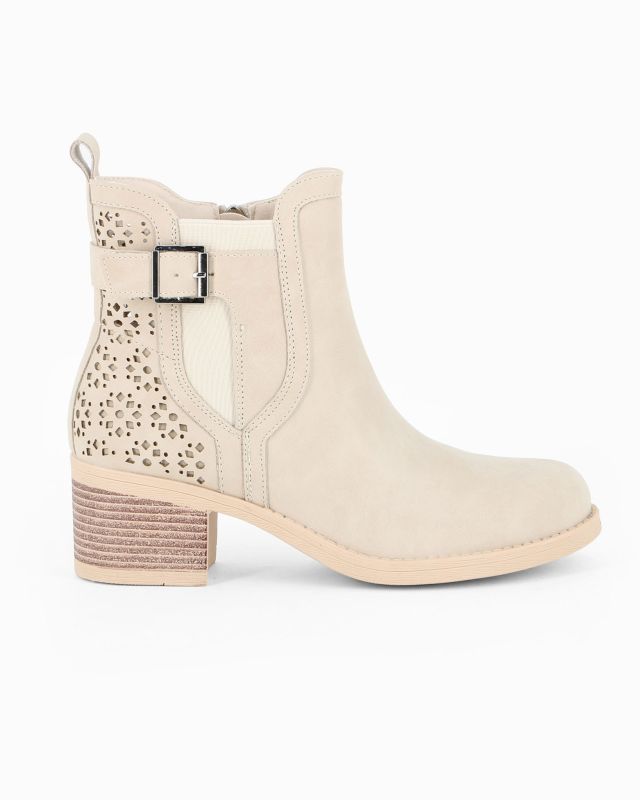 Prodotto: MISS GLOBO - Tronchetto beige traforato con zip laterale, tacco 5,5CM
