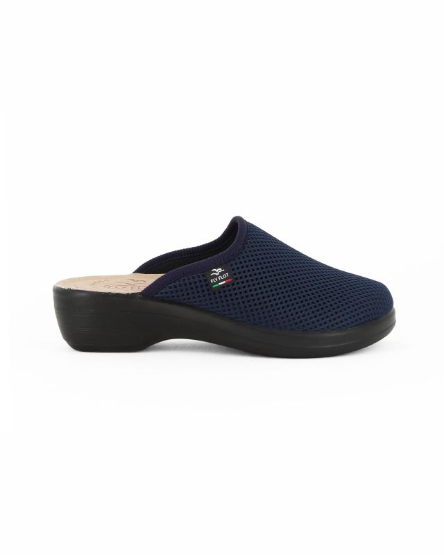 Prodotto: FLY FLOT - Pantofola blu da donna in rete elastica con sottopiede in VERA PELLE, MADE IN ITALY